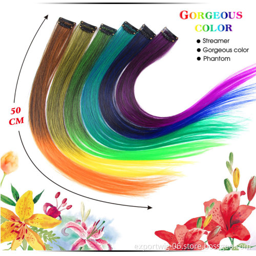 Clip On Hair Extension Ombre Color Straight Hair Extension Clip In Hairpieces High Temperature Fiber Hair Pieces